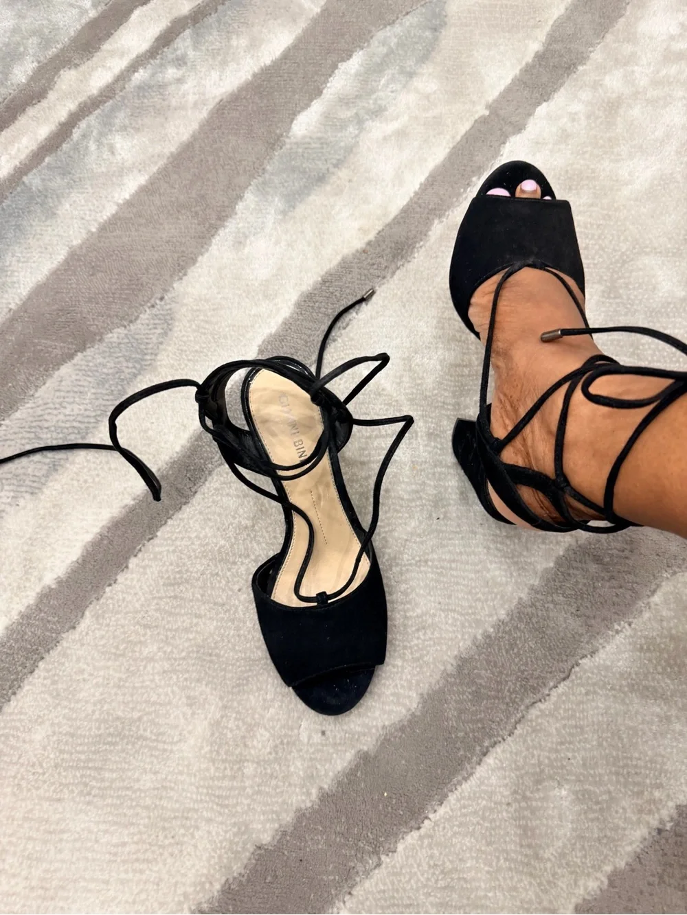 Gianni Bini Black Suede Lace-Up Block Heels